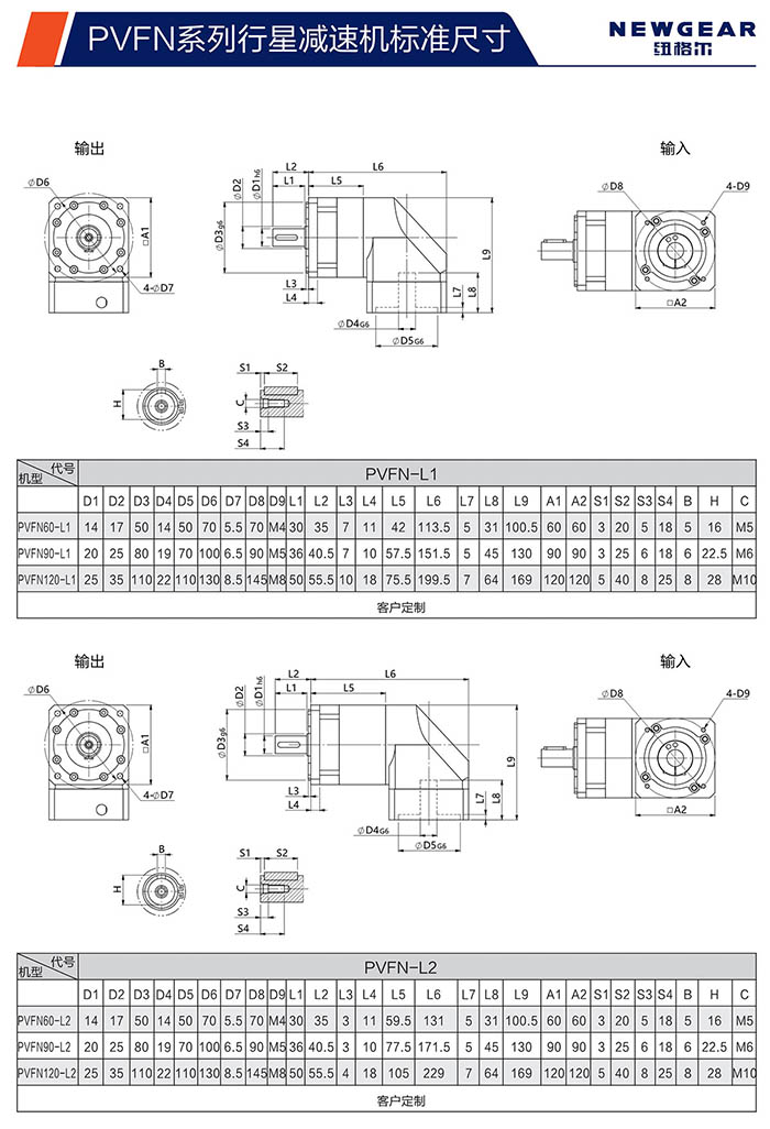 PVFN直齒行星減速機(jī)安裝尺寸